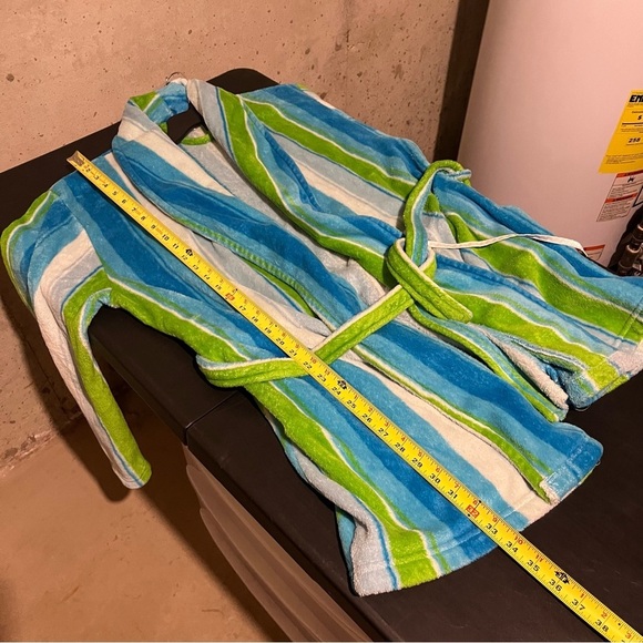 Taylor Marcs Intimate Collections Blue Green Striped Plush Fleece Robe Sz L/XL - Picture 7 of 7